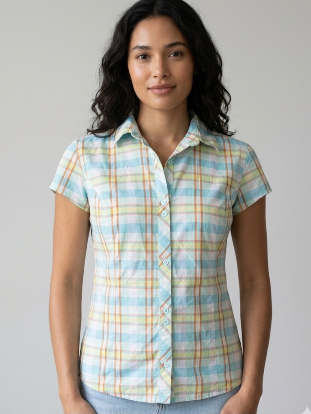 Columbia Pastel Plaid Button‑Up Shirt – Size M | Coastal‑Casual Style | Summer